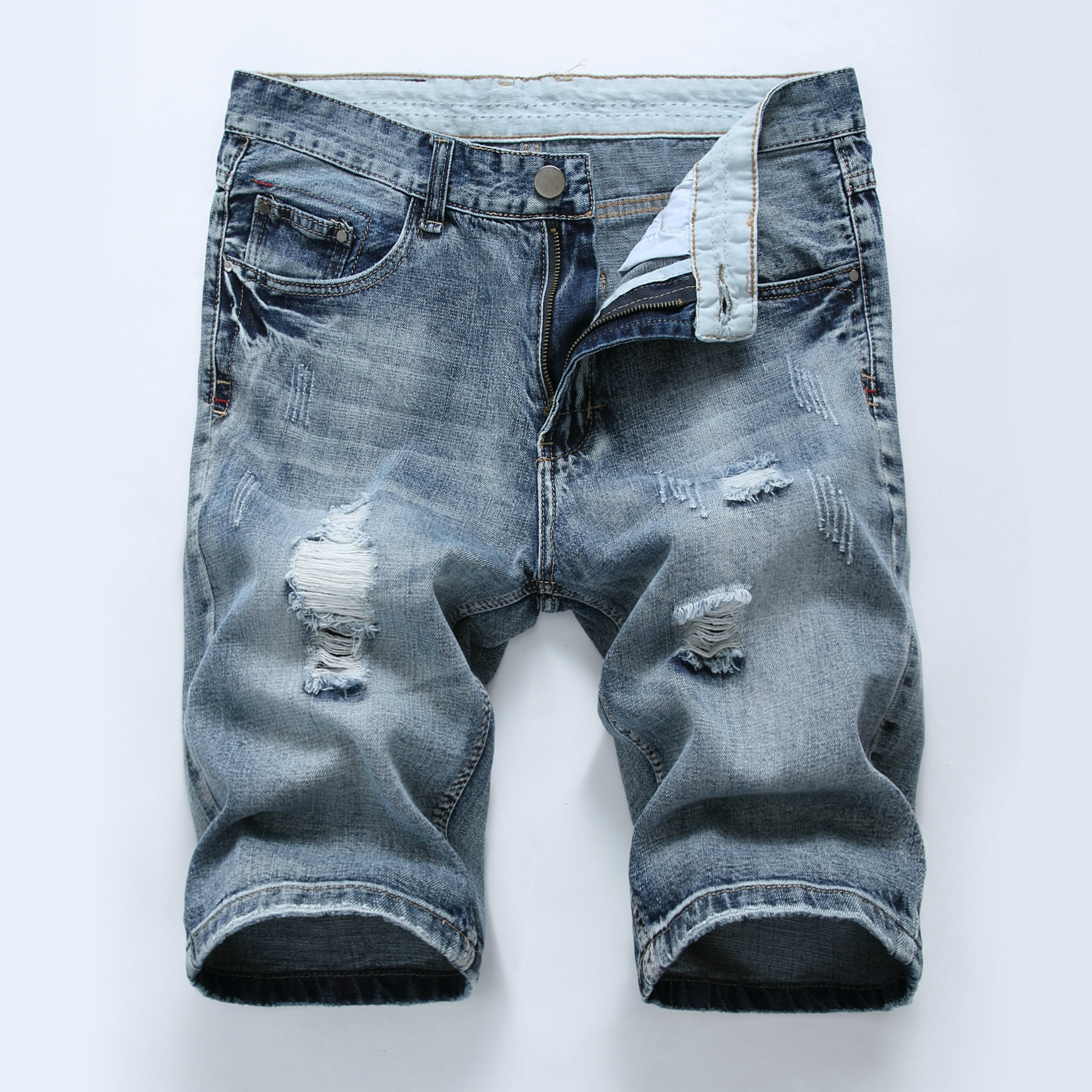 Men Summer Slim Fit Casual Short Pant Denim Shorts Distressed Ripped Retro Jeans