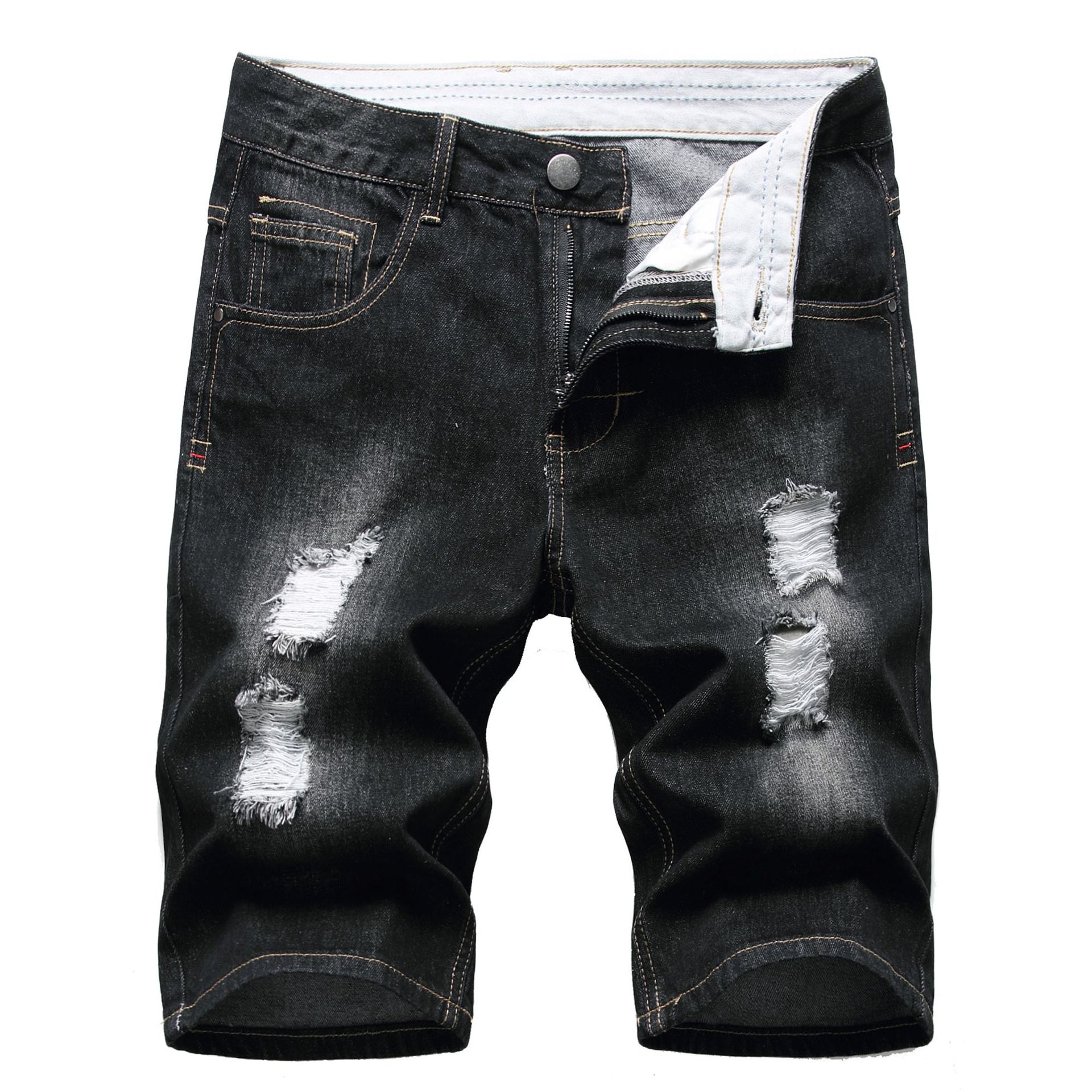 Men Summer Slim Fit Casual Short Pant Denim Shorts Distressed Ripped Retro Jeans