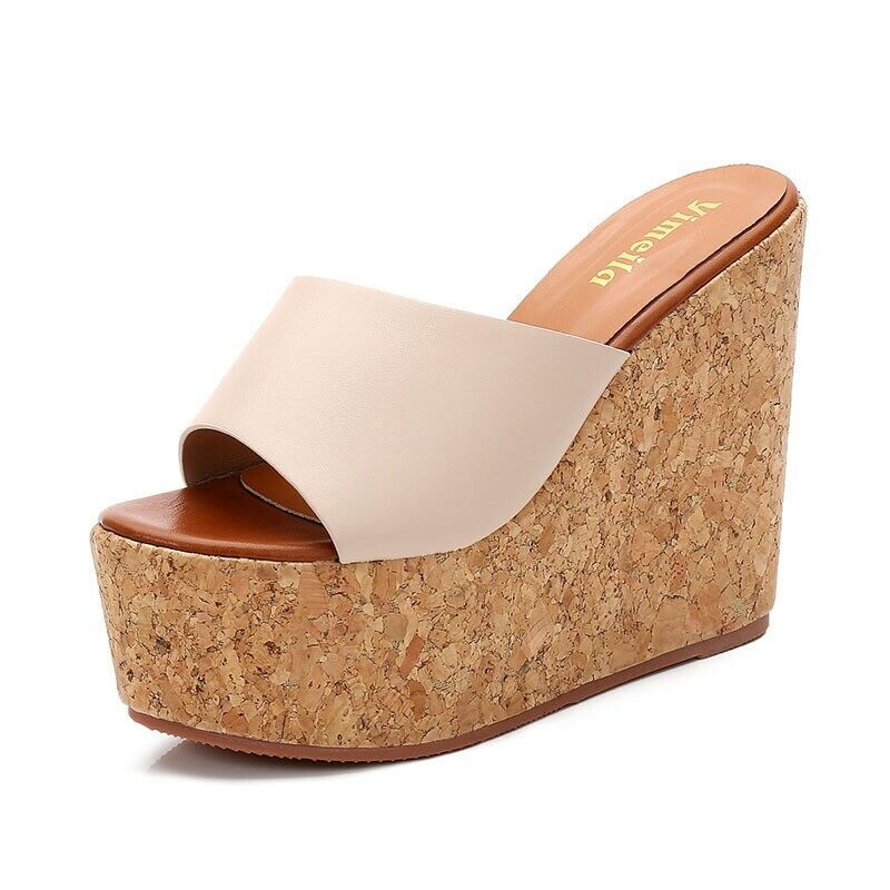 Mujeres Sandalias de Verano Tacones Altos Plataforma Zapatos Zapatilla Cómodas Cuña de Corcho Alto - Imagen 16 de 16