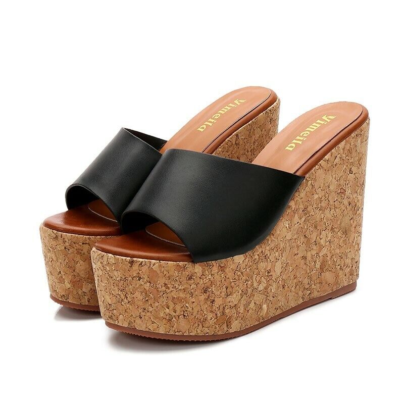 Mujeres Sandalias de Verano Tacones Altos Plataforma Zapatos Zapatilla Cómodas Cuña de Corcho Alto - Imagen 15 de 16