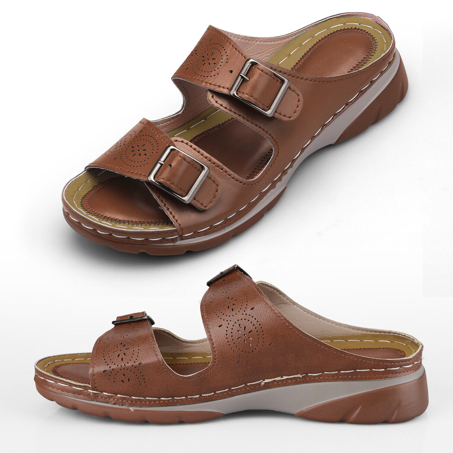 Low-Wedge Women Orthopedic Sandals Casual Flat Shoes Flip Flops Ladies Slippers - Picture 32 of 33