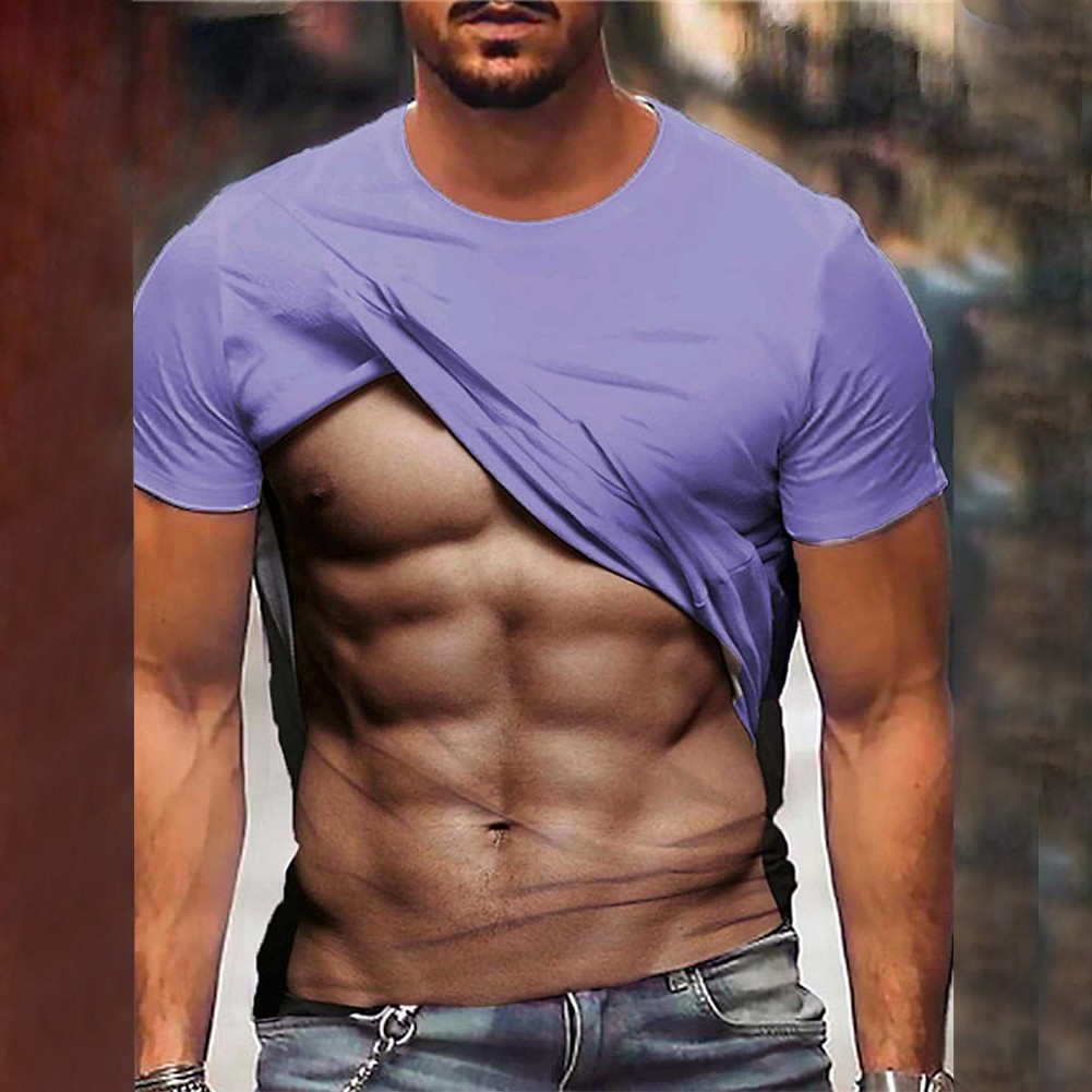 Mens Casual O Neck Short Sleeve Tee Summer Cool 3D Printed Funny Muscular Tshirt