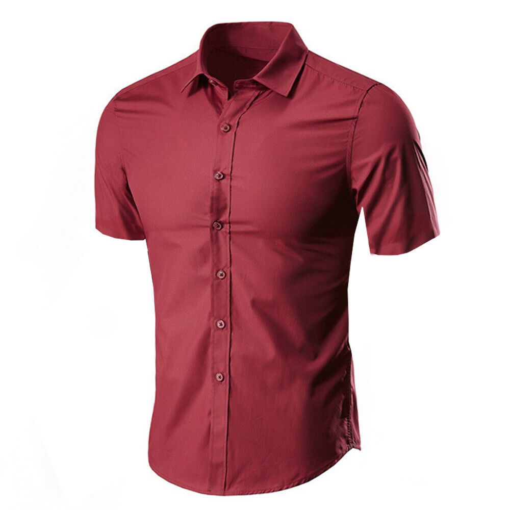 Men's Casual Slim Fit Short Sleeve Button Up Dress Shirt Summer Business Shirts - Picture 19 of 20