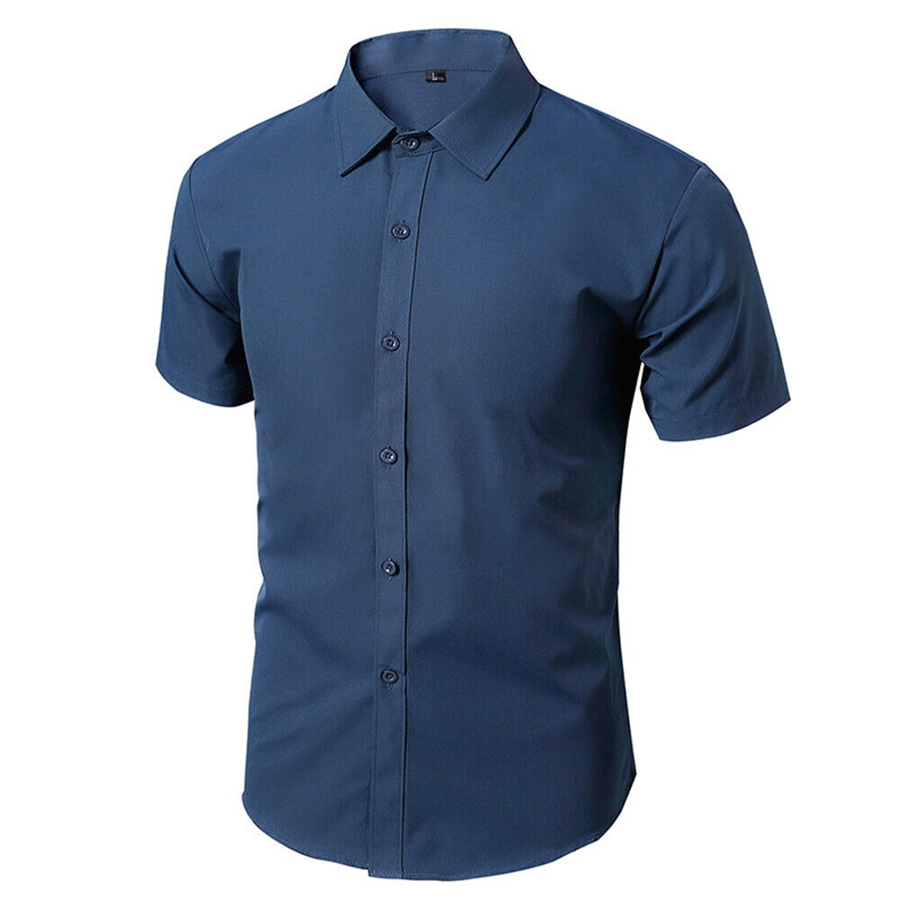 Men's Casual Slim Fit Short Sleeve Button Up Dress Shirt Summer Business Shirts - Picture 17 of 20
