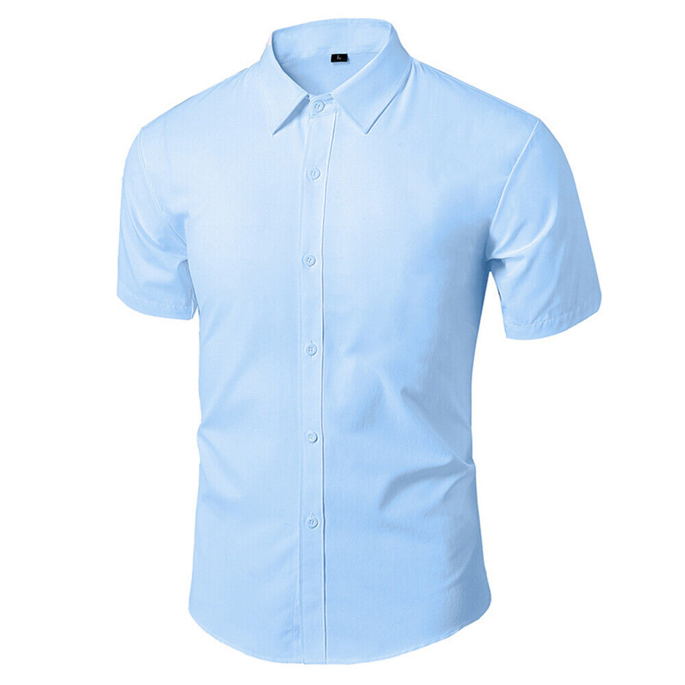 Men's Casual Slim Fit Short Sleeve Button Up Dress Shirt Summer Business Shirts - Picture 20 of 20