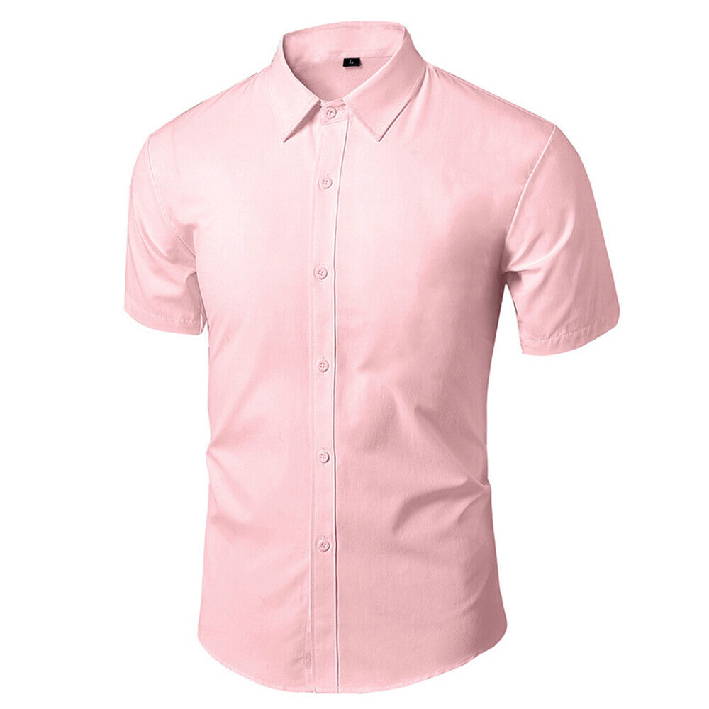 Men's Casual Slim Fit Short Sleeve Button Up Dress Shirt Summer Business Shirts - Picture 18 of 20