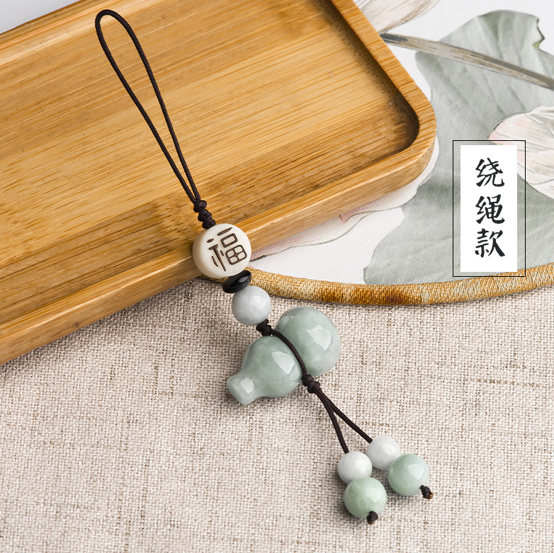 Chinese Jade Gourd Mobile Phone Pendant Car Keychain Pendant Bag Hanger - Picture 8 of 9