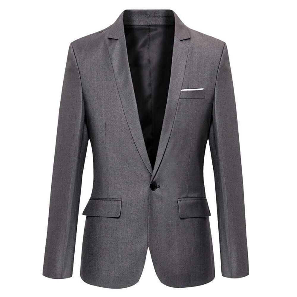 Men's Business Smart Blazer Suit Formal Jacket Coat One Button Wedding Outwears - Picture 18 of 23