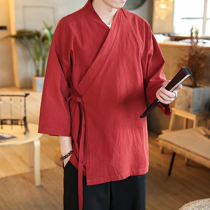 Hombres Abrigo Kimono Japonés Prendas para el torso Vintage Chino Lino Algodón Cárdigan Camisas Sueltas - Imagen 22 de 22