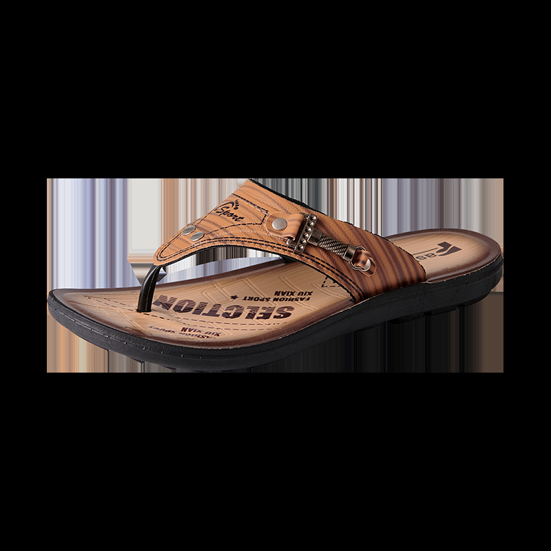 Mens Sandals Mens Mules Faux Leather Toe Post Flip Flops Summer Tan/Brown Size