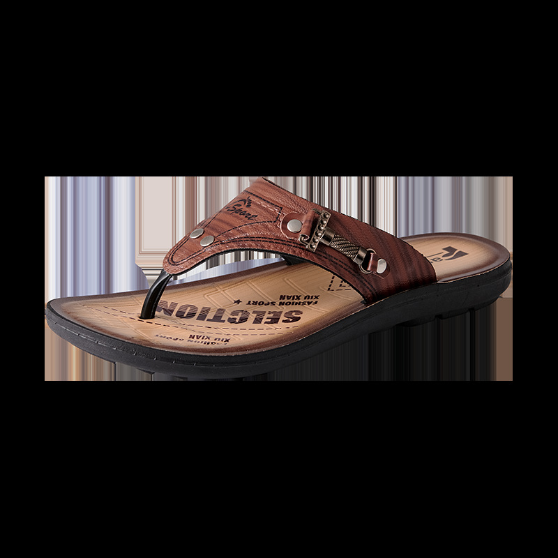 Mens Sandals Mens Mules Faux Leather Toe Post Flip Flops Summer Tan/Brown Size