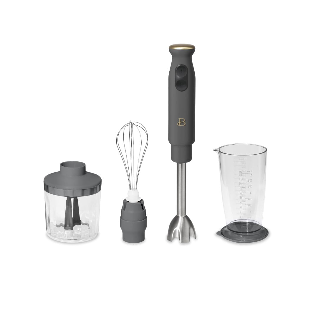 Beautiful 2-Speed Immersion Blender with Chopper & Measuring Cup, White Icing