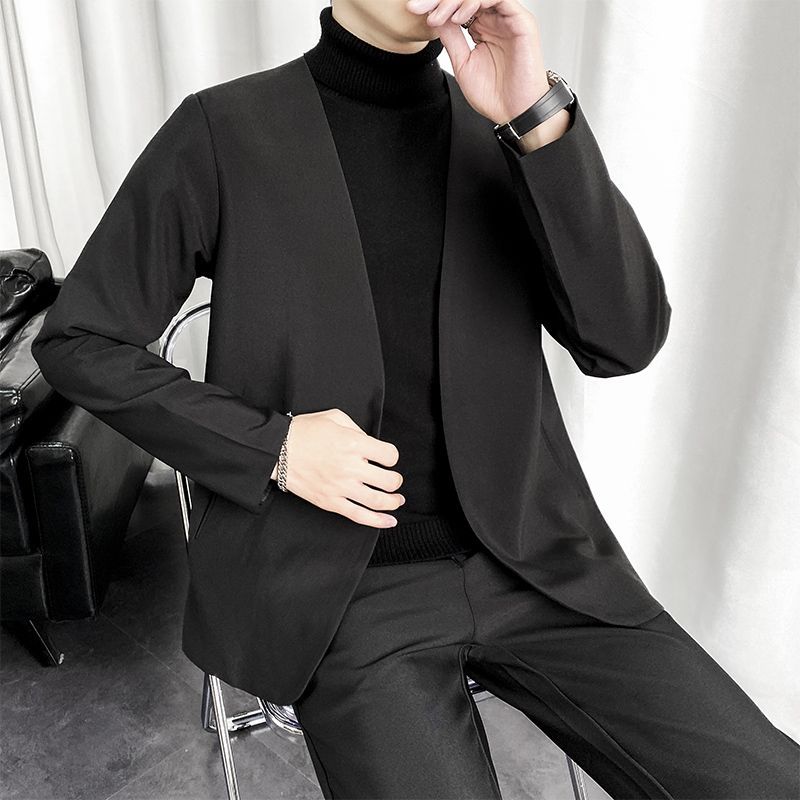 【INCHANT ME】Kale Collarless Blazer Jacket Mnjin Women Stand Collar Long Sleeve Single Breasted Casual