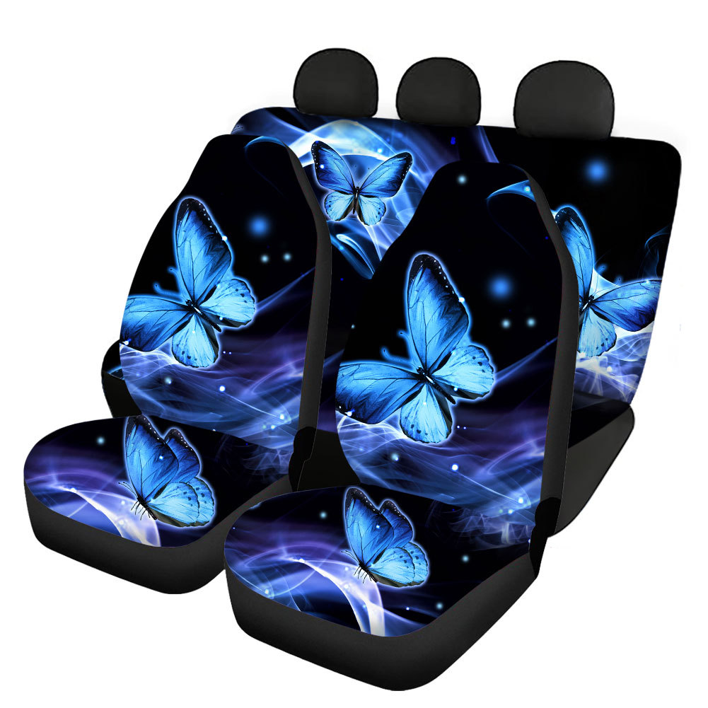 Butterfly Printing Universal Front Rear Car Seat Cover 4 Pack Set for Women - Picture 7 of 11