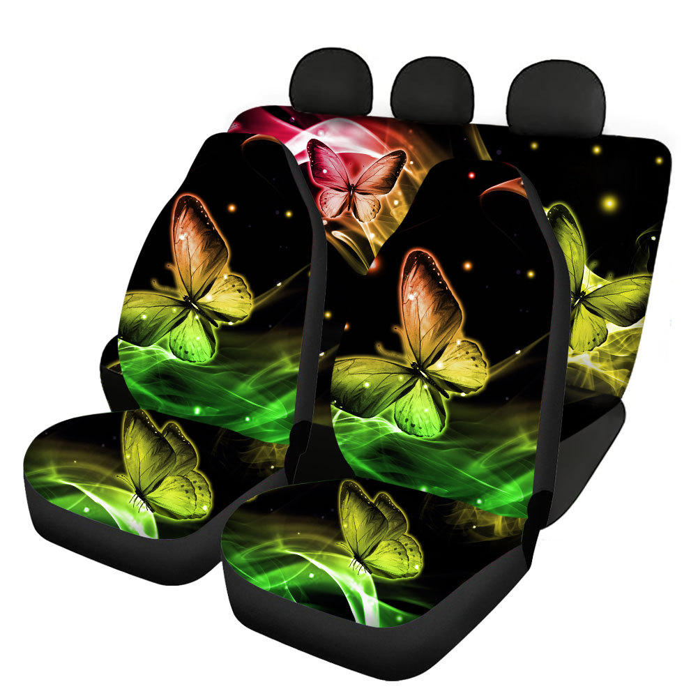 Butterfly Printing Universal Front Rear Car Seat Cover 4 Pack Set for Women - Picture 8 of 11