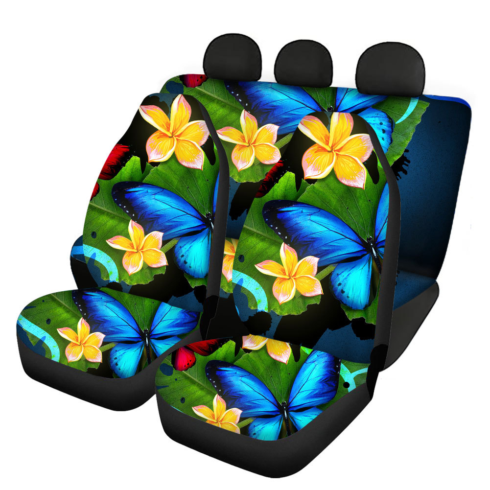 Butterfly Printing Universal Front Rear Car Seat Cover 4 Pack Set for Women - Picture 9 of 11