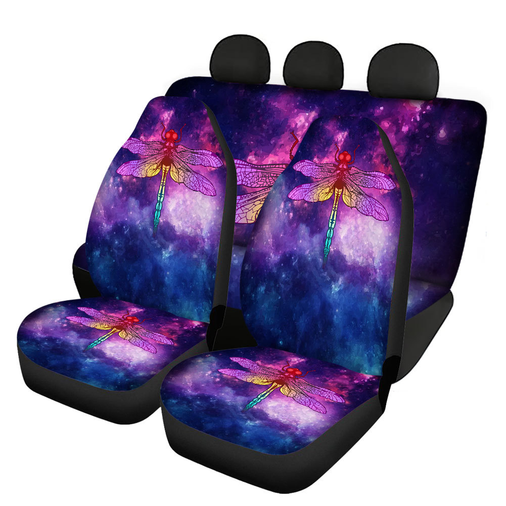 Dragonfly Butterfly Printing Universal Front Rear Car Seat Cover Auto 4 Pack Set - Picture 11 of 17