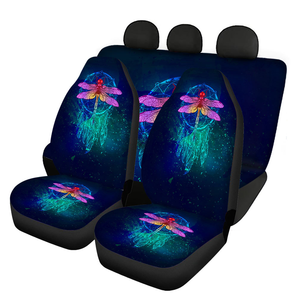 Dragonfly Butterfly Printing Universal Front Rear Car Seat Cover Auto 4 Pack Set - Picture 12 of 17
