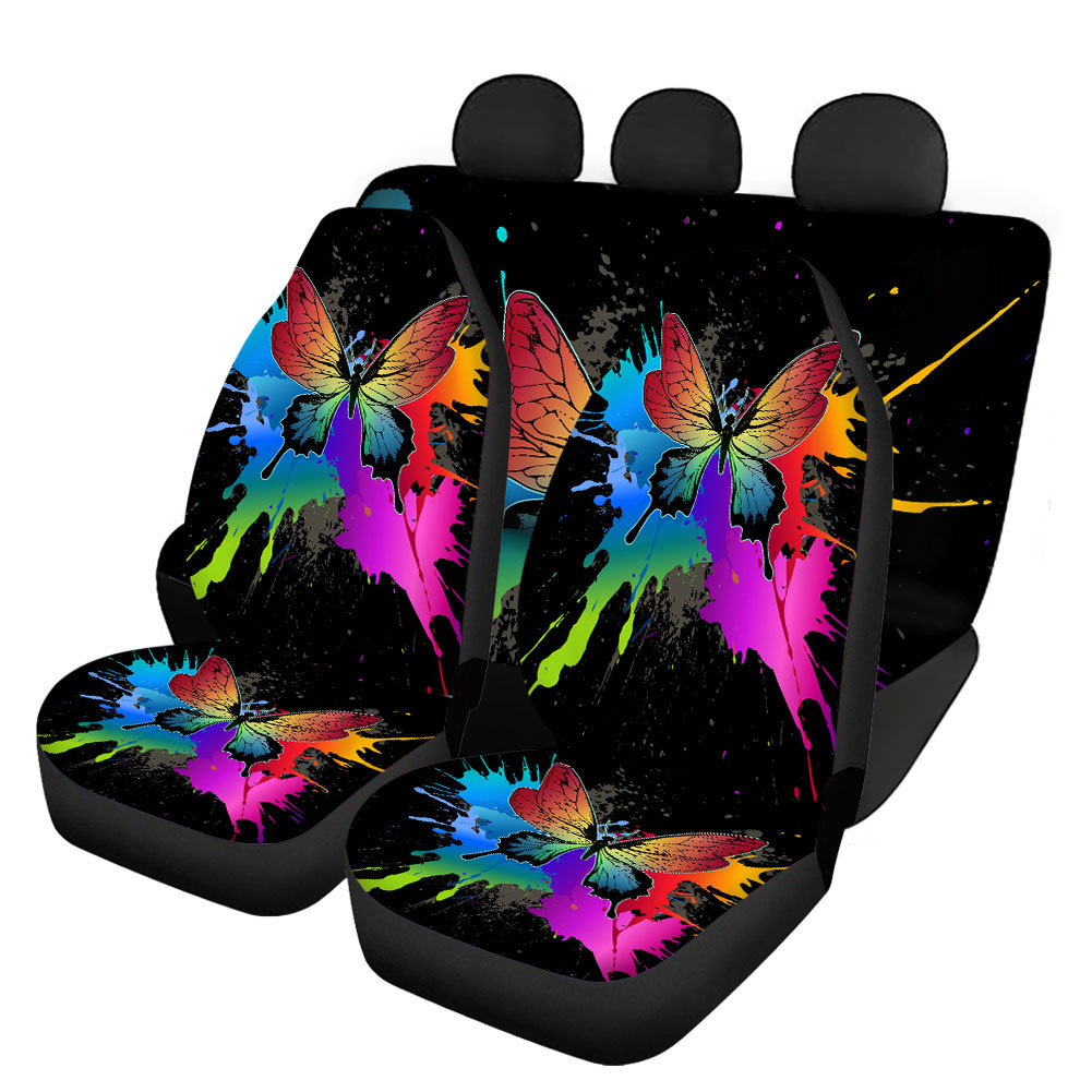 Dragonfly Butterfly Printing Universal Front Rear Car Seat Cover Auto 4 Pack Set - Picture 13 of 17