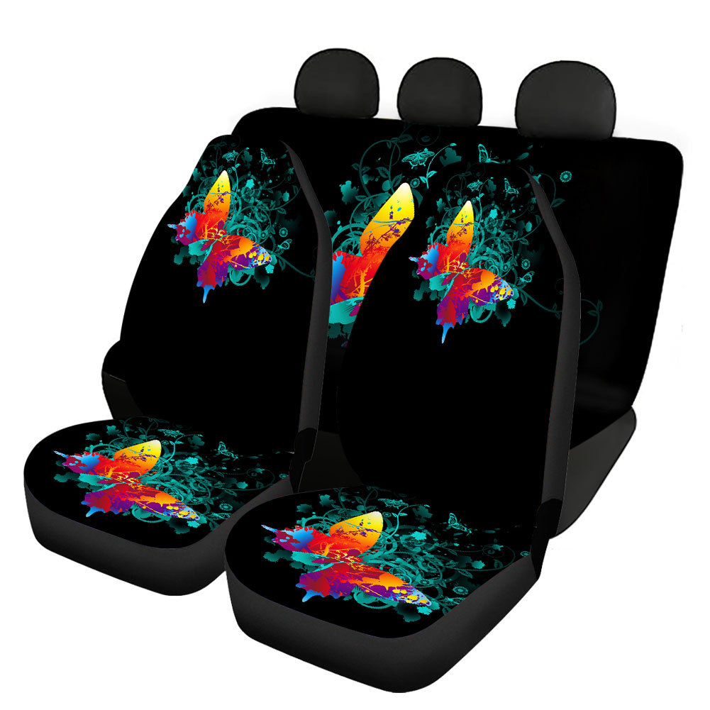 Dragonfly Butterfly Printing Universal Front Rear Car Seat Cover Auto 4 Pack Set - Picture 15 of 17