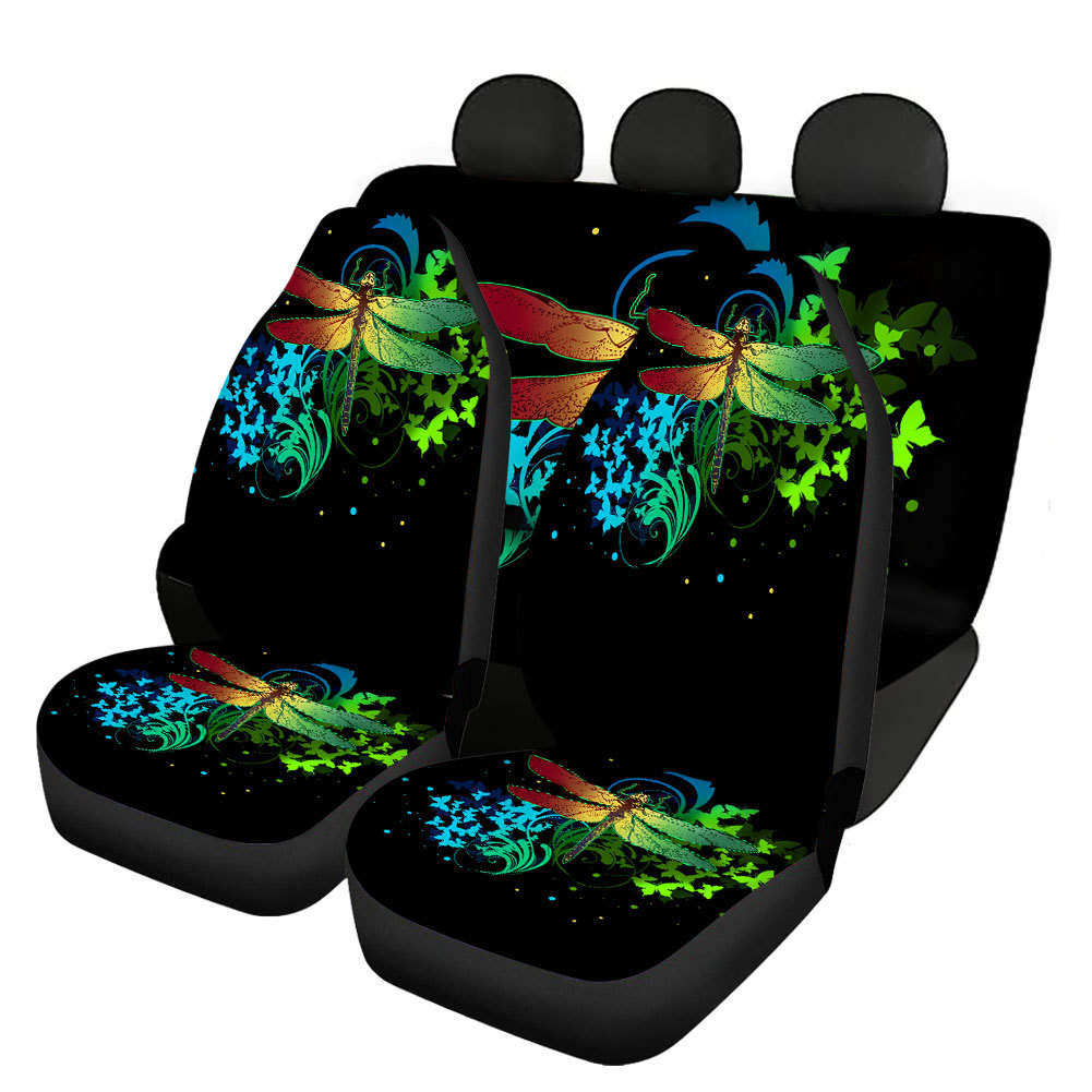 Dragonfly Butterfly Printing Universal Front Rear Car Seat Cover Auto 4 Pack Set - Picture 16 of 17