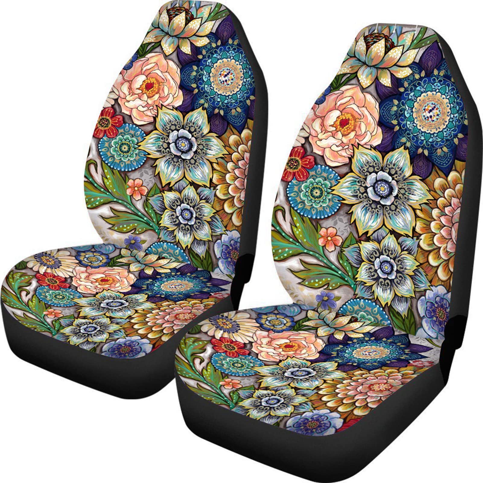 2Pc Car Front Seat Covers Colorful Flowers Print Universal Seat Cushion - Picture 15 of 15