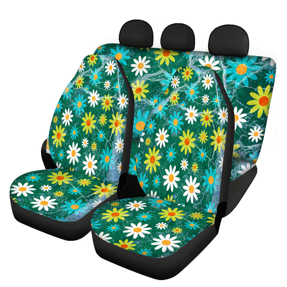 Chamomile Printing Universal Front Rear Car Seat Cover Auto 4 Pack Set for Women - Picture 9 of 11