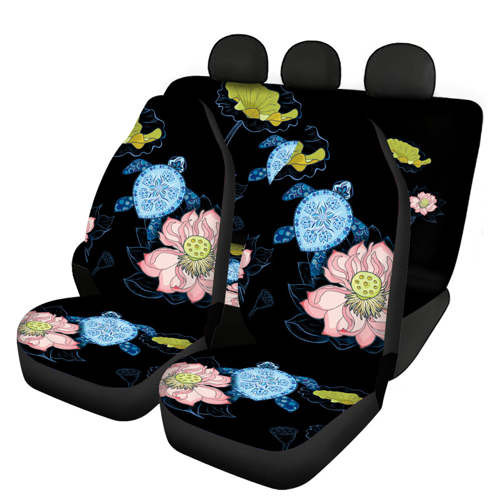 Universal Front Rear Car Seat Cover 4 Pack Full Set Love Lotus Turtle for Women - Picture 6 of 10