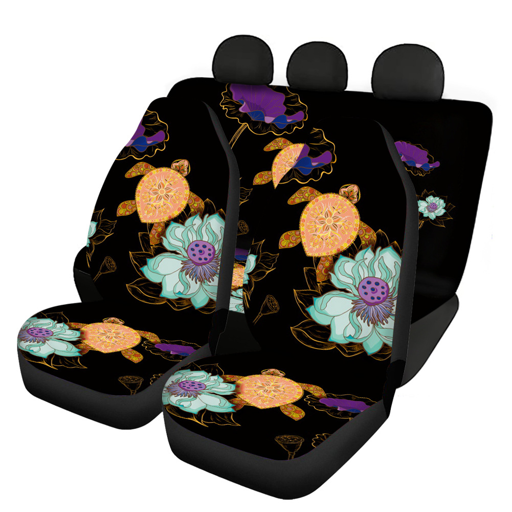Universal Front Rear Car Seat Cover 4 Pack Full Set Love Lotus Turtle for Women - Picture 7 of 10