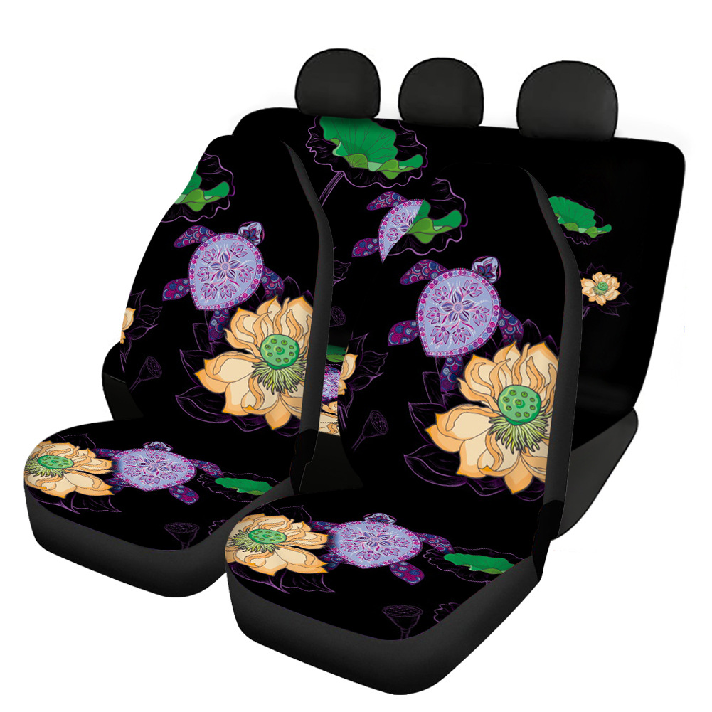 Universal Front Rear Car Seat Cover 4 Pack Full Set Love Lotus Turtle for Women - Picture 8 of 10