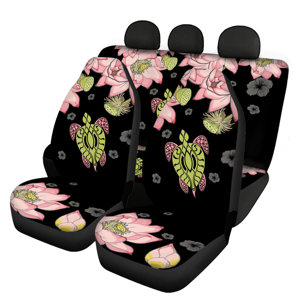 Universal Front Rear Car Seat Cover 4 Pack Full Set Love Lotus Turtle for Women - Picture 9 of 10