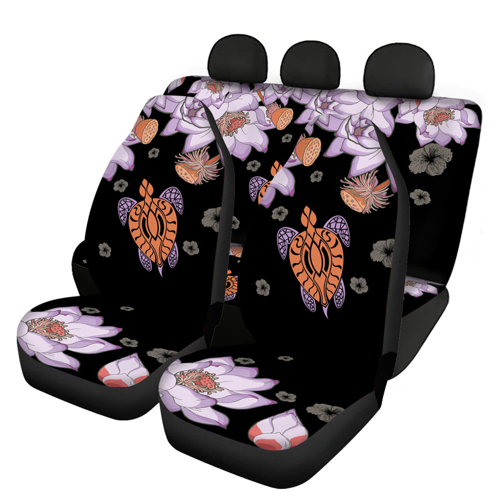 Universal Front Rear Car Seat Cover 4 Pack Full Set Love Lotus Turtle for Women - Picture 10 of 10