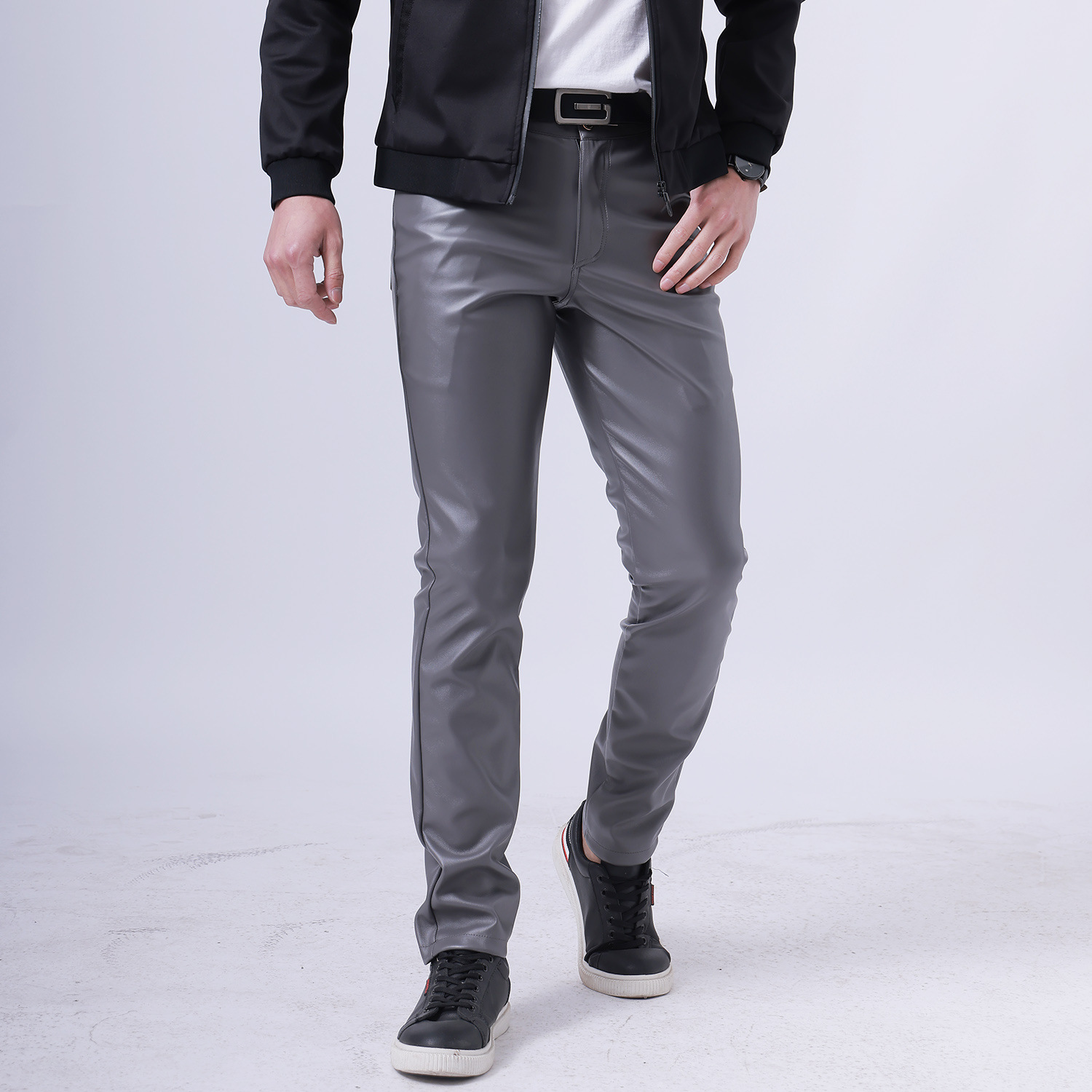 Elastic Slim Fit and Moisture Resistant Dance Performance Bar Men's Leather Pant - Picture 12 of 12