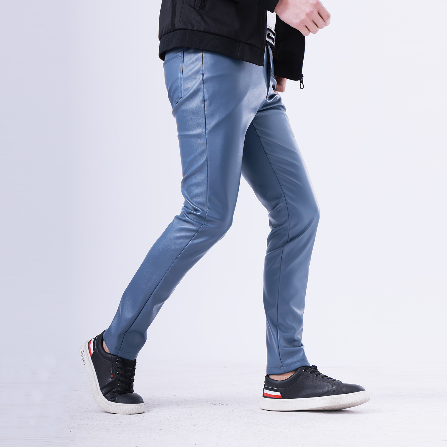 Elastic Slim Fit and Moisture Resistant Dance Performance Bar Men's Leather Pant - Picture 8 of 12