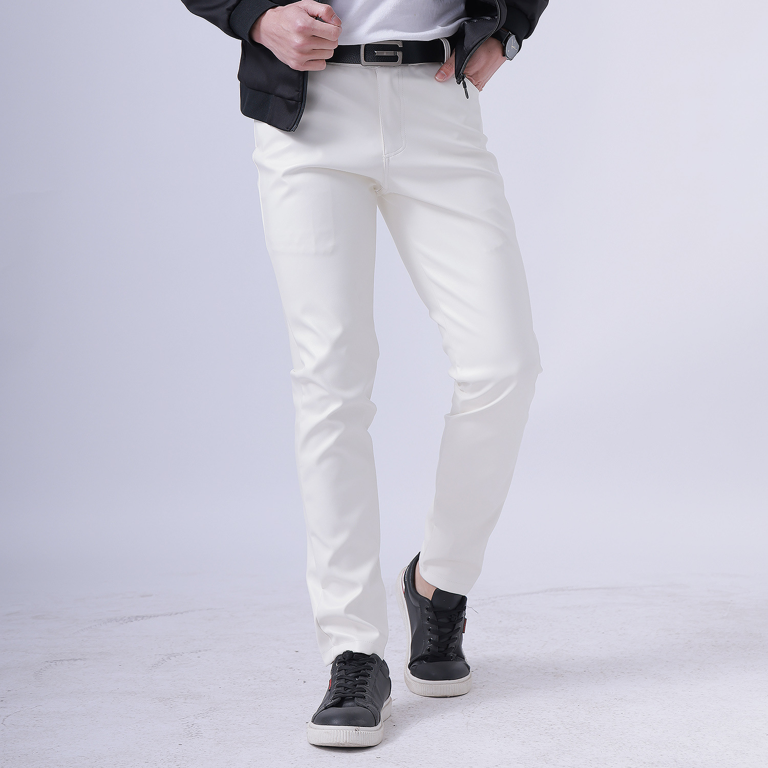 Elastic Slim Fit and Moisture Resistant Dance Performance Bar Men's Leather Pant - Picture 10 of 12