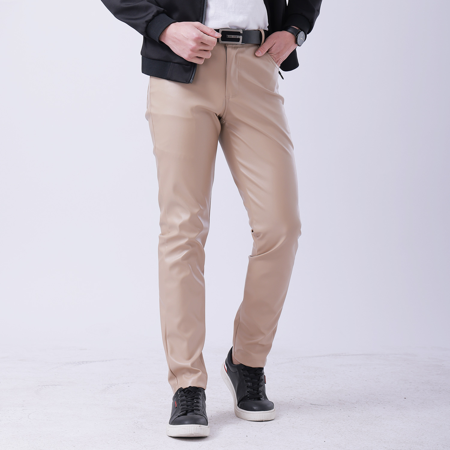 Elastic Slim Fit and Moisture Resistant Dance Performance Bar Men's Leather Pant - Picture 11 of 12