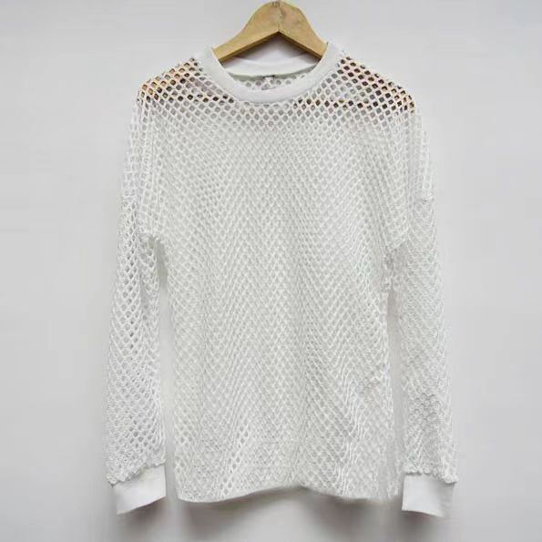 Camiseta de manga larga para hombre sexy fitness transpirable malla hueca parte inferior - Imagen 6 de 6