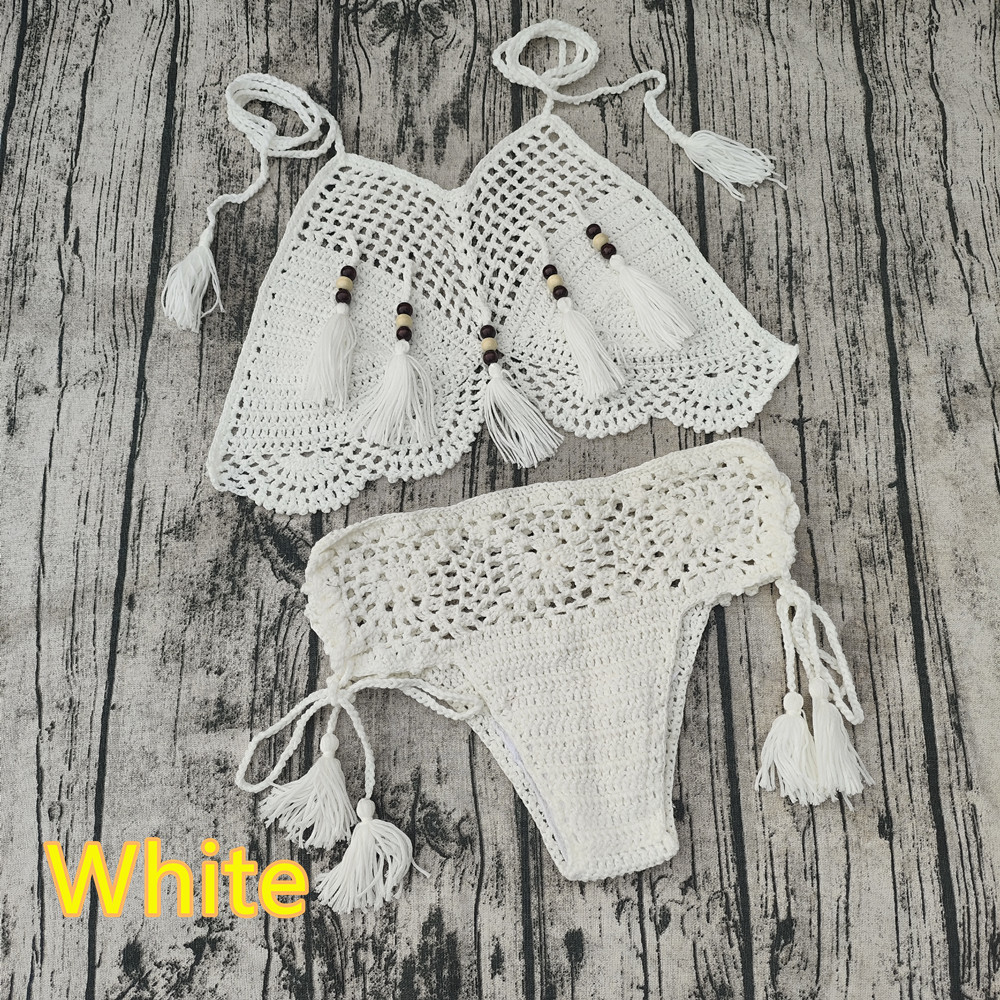 Women handmade crochet Sexy Bikini Set Swimsuit Retro Boho Hollow Sunbathing - Picture 8 of 11