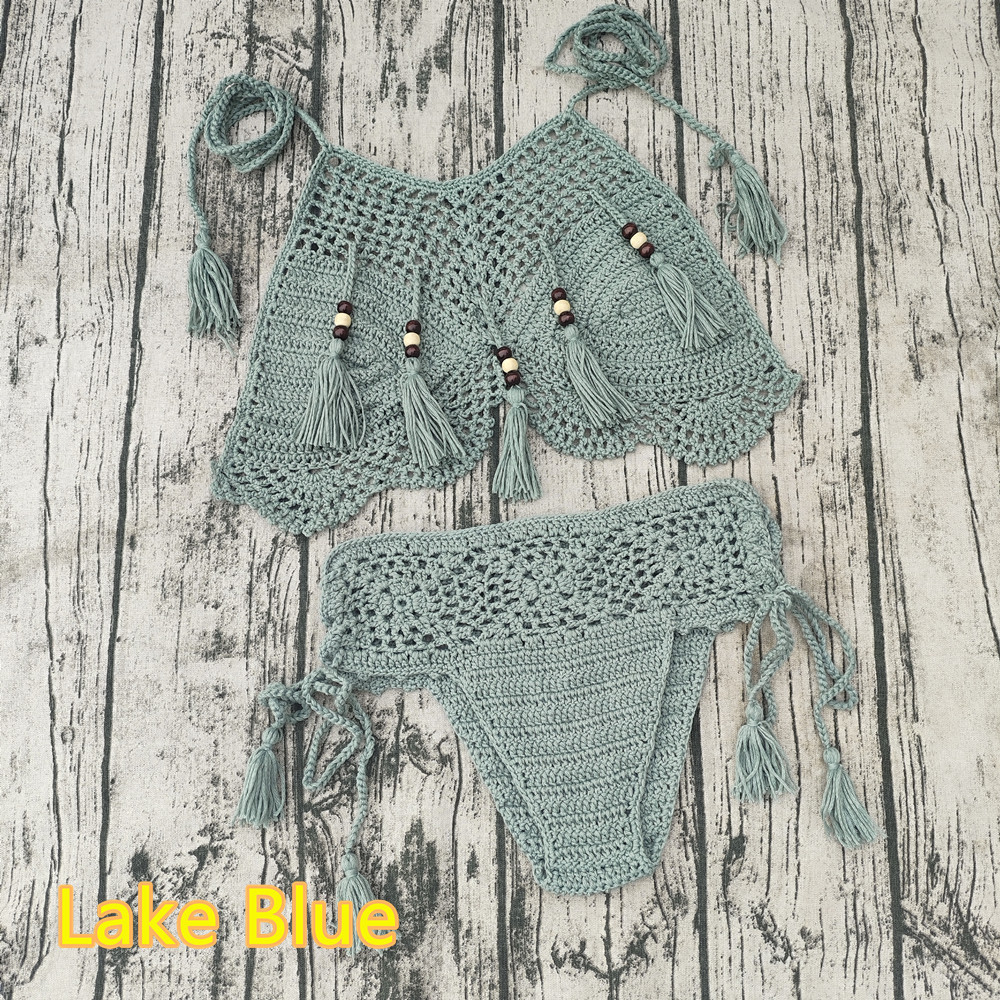 Women handmade crochet Sexy Bikini Set Swimsuit Retro Boho Hollow Sunbathing - Picture 11 of 11
