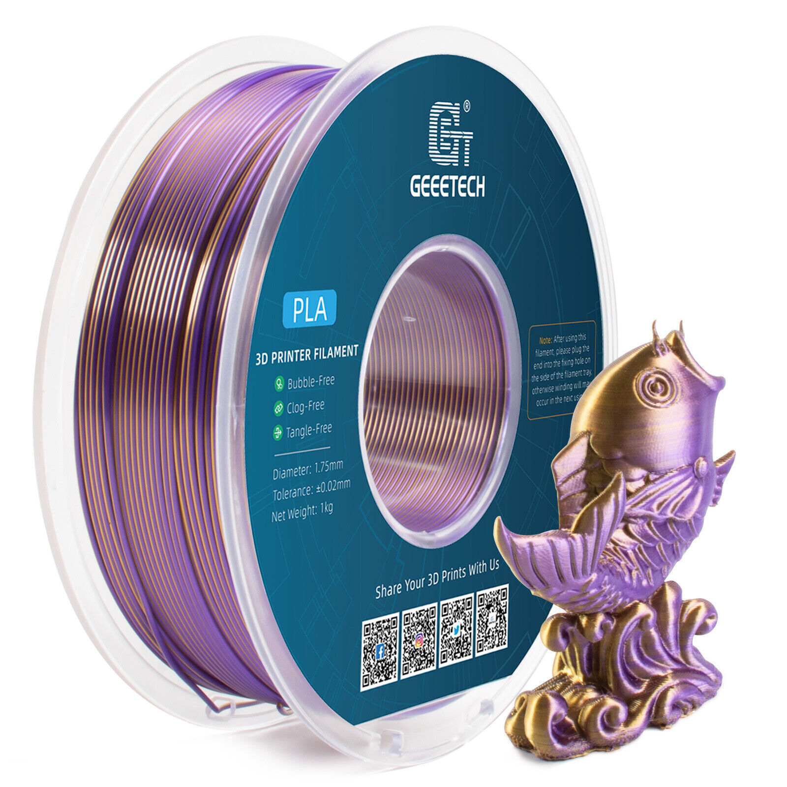 GEEETECH 3D Printer Filament Silk/Two-color/Tricolor Change PLA 1.75mm 1KG/Roll