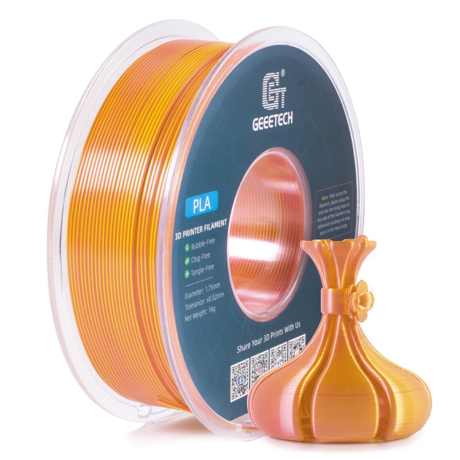 GEEETECH 3D Printer Filament Silk/Two-color/Tricolor Change PLA 1.75mm 1KG/Roll