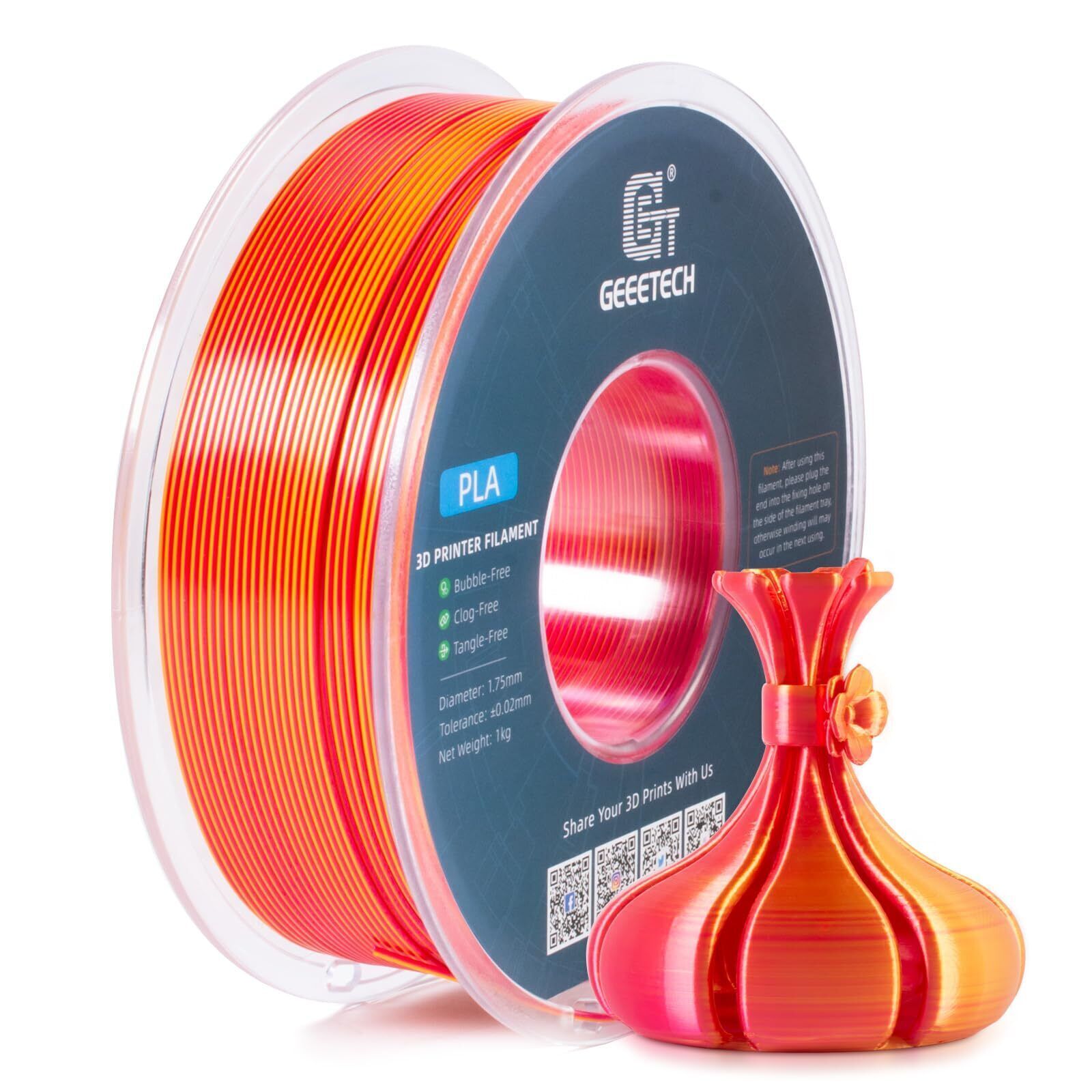 GEEETECH 3D Printer Filament Silk/Two-color/Tricolor Change PLA 1.75mm 1KG/Roll