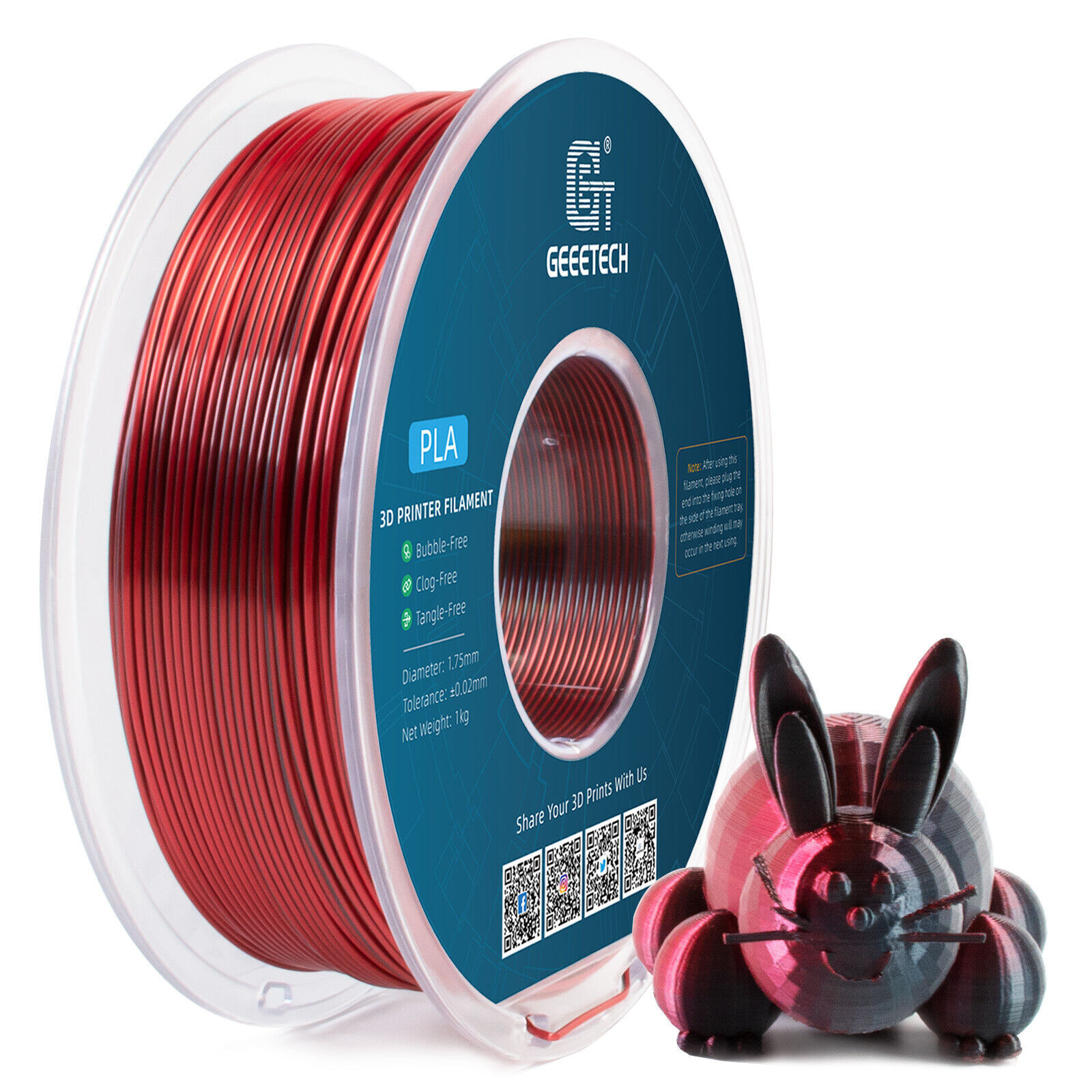 GEEETECH 3D Printer Filament Silk/Two-color/Tricolor Change PLA 1.75mm 1KG/Roll