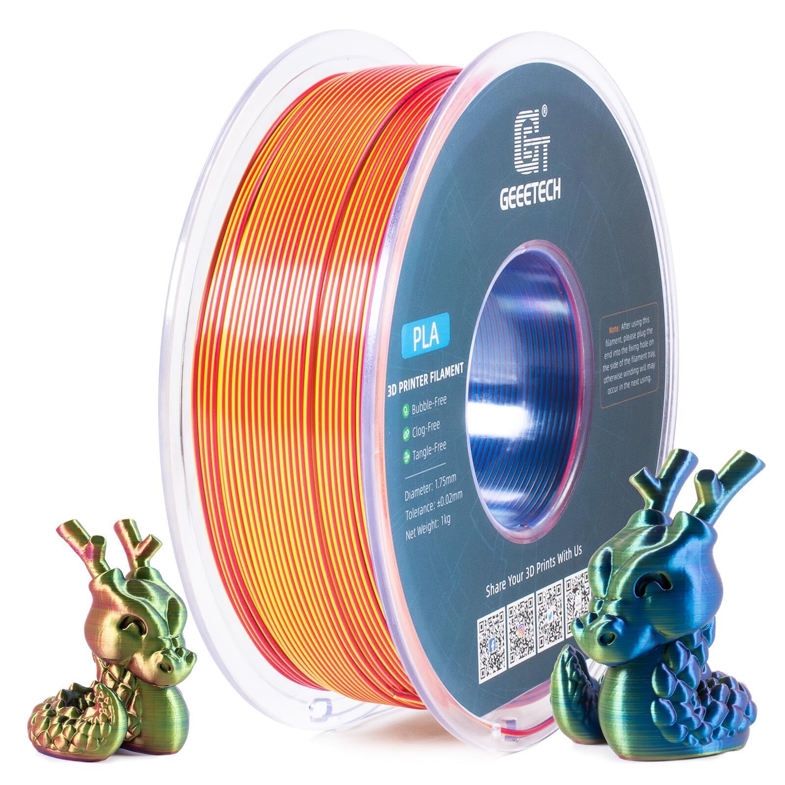 GEEETECH 3D Printer Filament Silk/Two-color/Tricolor Change PLA 1.75mm 1KG/Roll