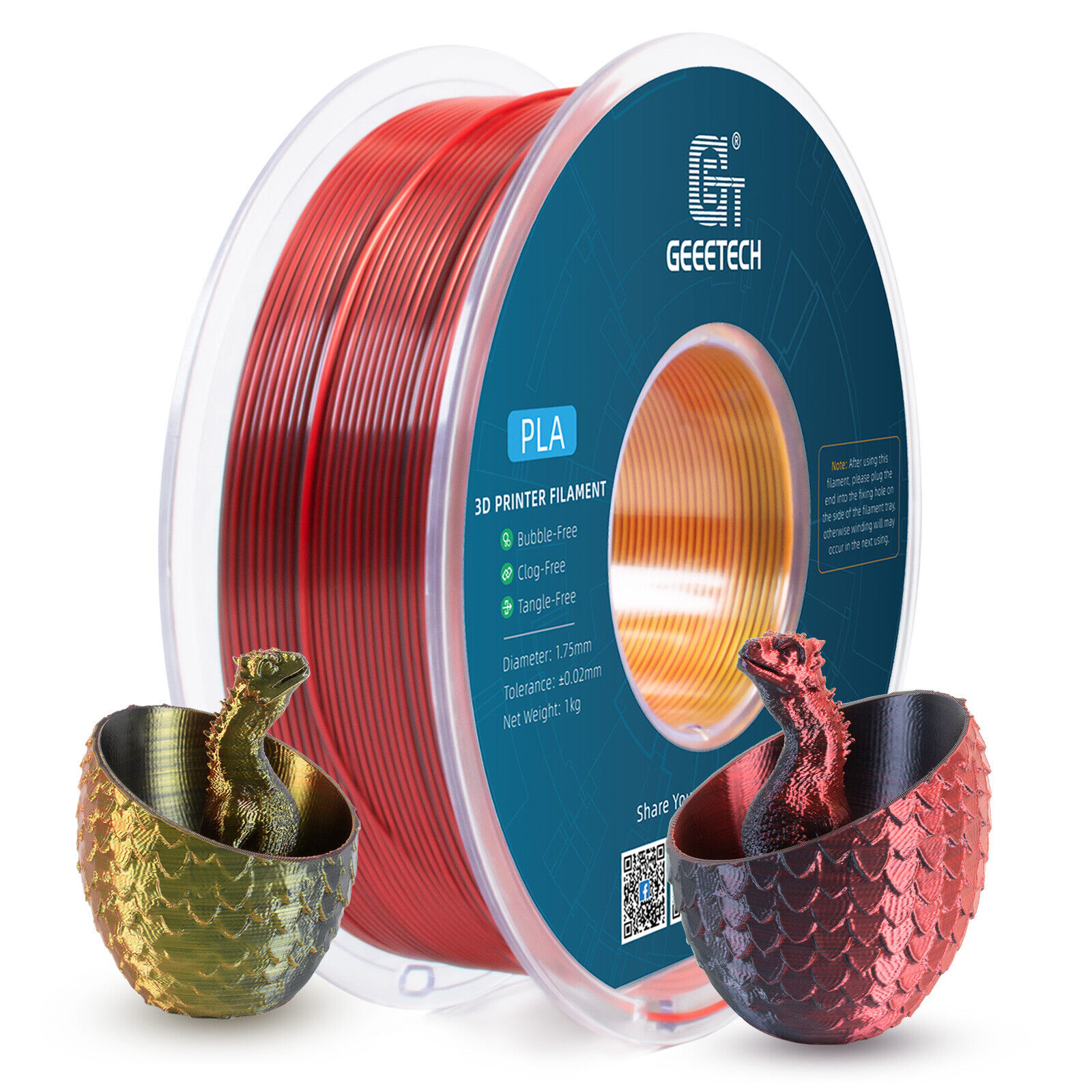 GEEETECH 3D Printer Filament Silk/Two-color/Tricolor Change PLA 1.75mm 1KG/Roll