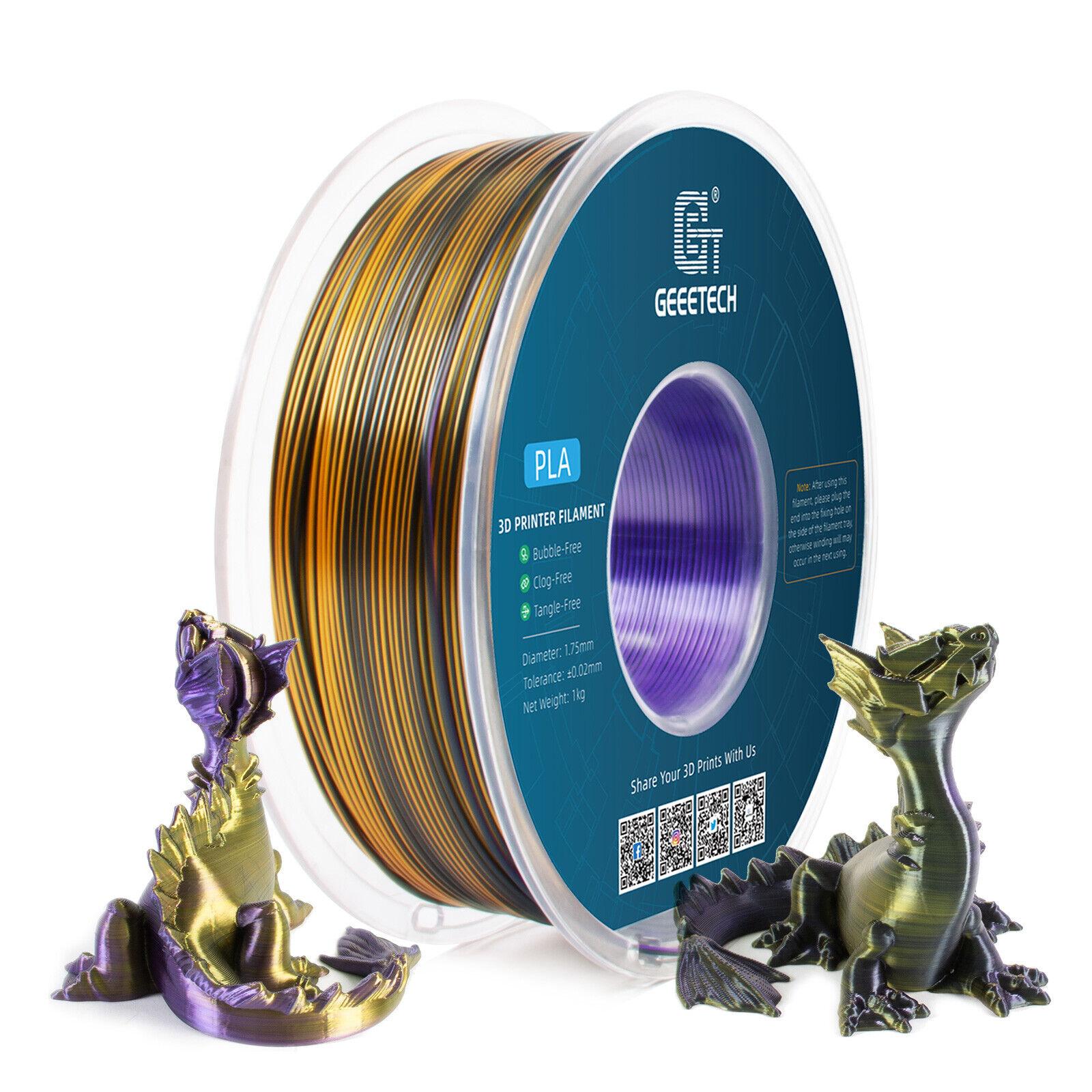 GEEETECH 3D Printer Filament Silk/Two-color/Tricolor Change PLA 1.75mm 1KG/Roll