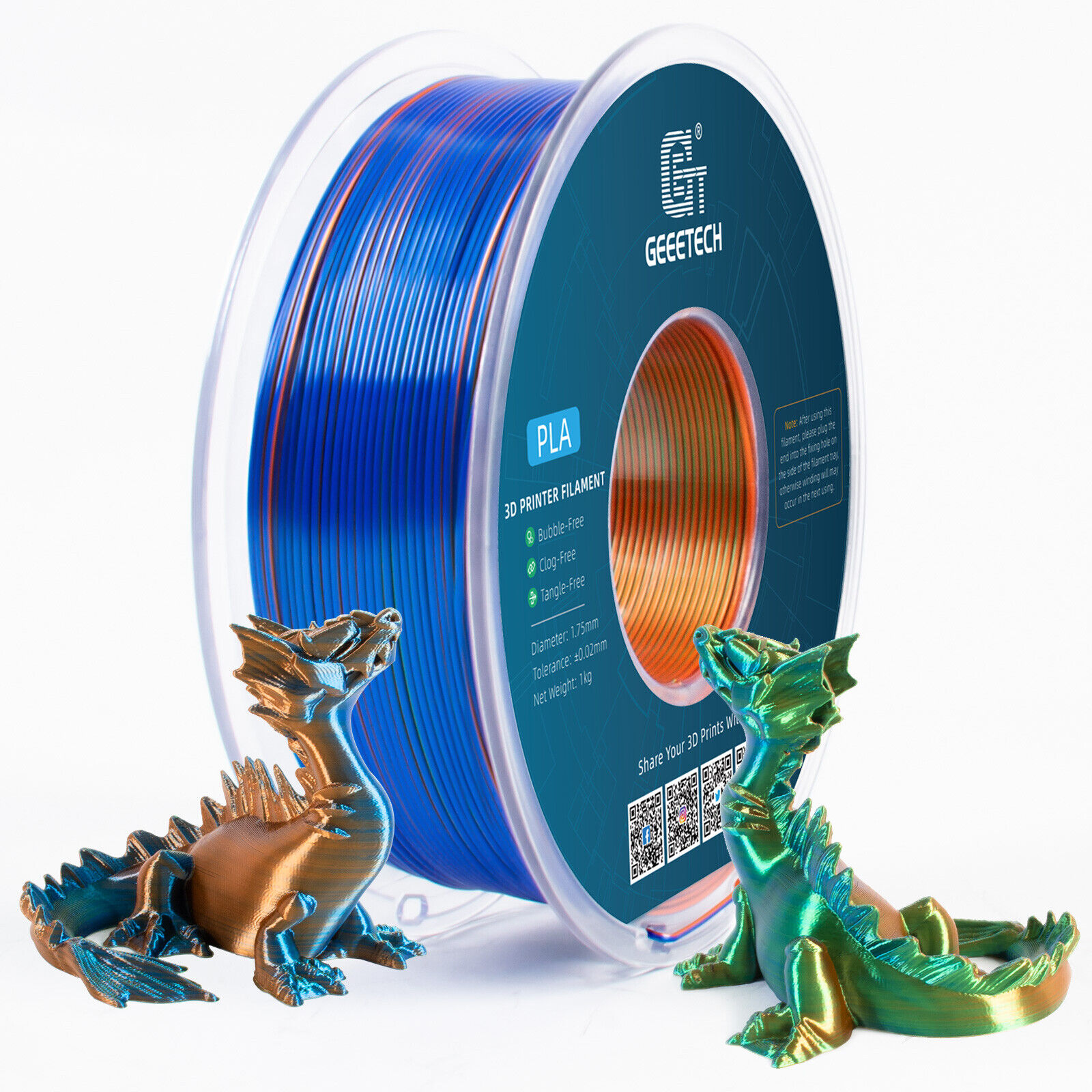 GEEETECH 3D Printer Filament Silk/Two-color/Tricolor Change PLA 1.75mm 1KG/Roll