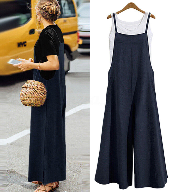 Damen Jumpsuit Strappy Loose Dungarees Romper Loose Pants Summer Plus Size - Bild 22 von 28