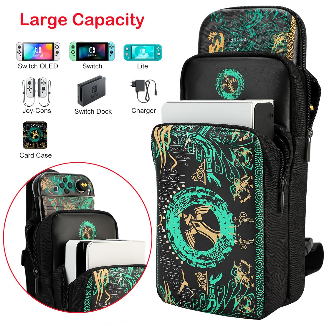 Travel Bag Kit for Nintendo Switch/Lite/OLED with Game Cartridge Box, Thumb Grip - Picture 9 of 21