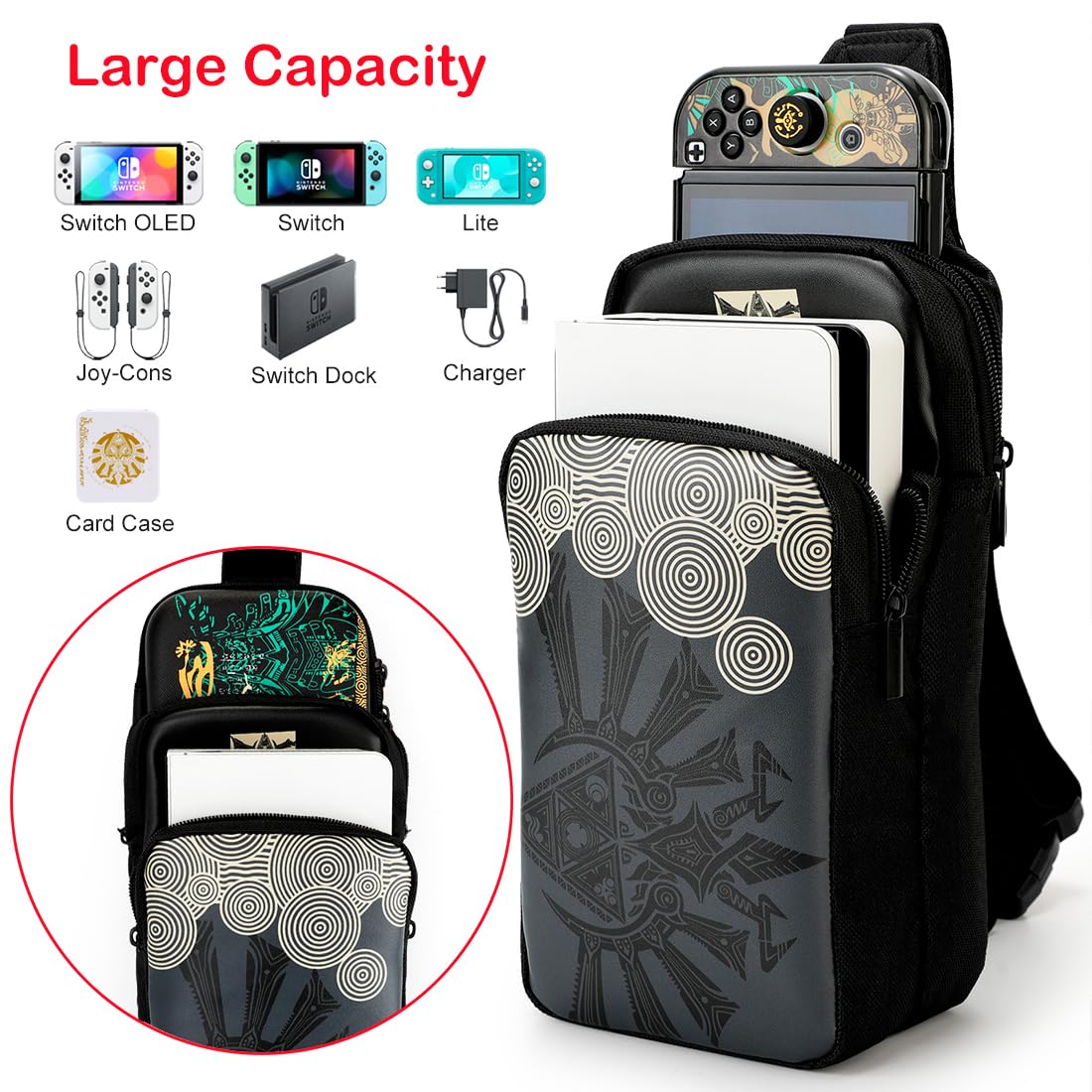 Travel Bag Kit for Nintendo Switch/Lite/OLED with Game Cartridge Box, Thumb Grip - Picture 16 of 21